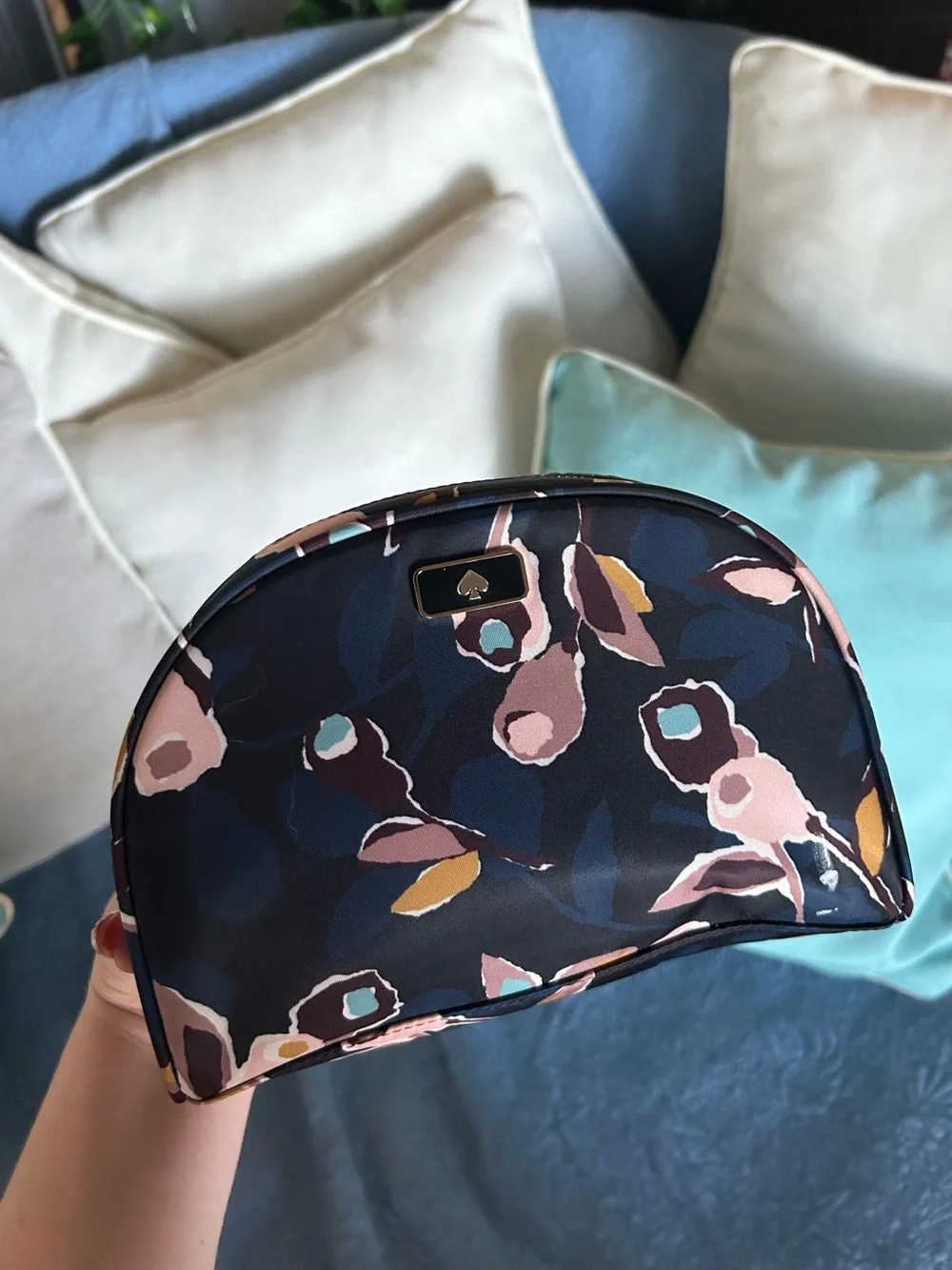 Kate Spade Navy Floral Nylon Zip Around Wallet & Cosmetic Case BUNDLE